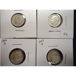 1948,52-D,54-D & 57-D SILVER ROOSEVELT DIMES