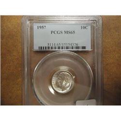 1957 SILVER ROOSEVELT DIME PCGS MS65