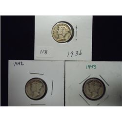 1936,42 & 43 MERCURY DIMES