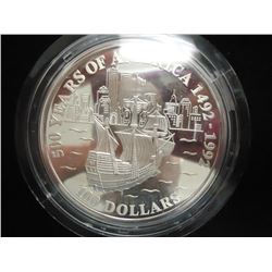 1992 COOK ISLANDS 5 OZ. SILVER $100 PROOF 500 YEARS OF AMERICA 1492-1992