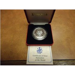 1989 LIBERIA PROOF SILVER $10 STATESMAN OF THE WORLD 1 OZ. MINTAGE OF 25,000, POBJOY MINT PACKAGING