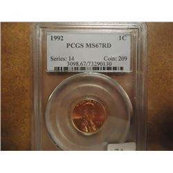 1992 LINCOLN CENT PCGS MS67RD