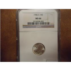 1946-S SILVER ROOSEVELT DIME NGC MS66