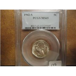 1942-S 35% SILVER JEFFERSON WAR NICKEL PCGS MS65