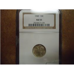 1945 MERCURY DIME NGC AU55