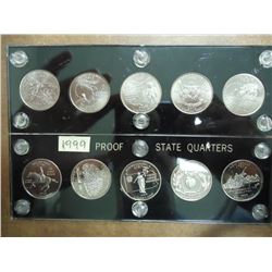 1999 & 2000 US 50 STATE QUARTERS IN PLASTIC CASES 1999'S ARE PROOF AND 2002'S ARE UNC'S