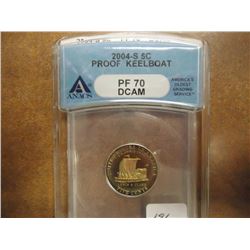 2004-S KEELBOAT NICKEL ANACS PF70 DCAM GOLDEN TONING