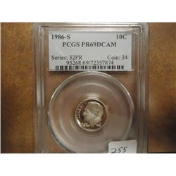 1986-S ROOSEVELT DIME PCGS PR69 DCAM