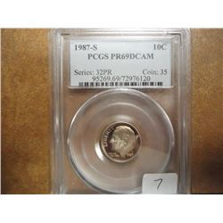 1987-S ROOSEVELT DIME PCGS PR69 DCAM