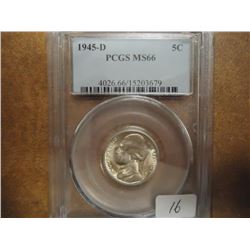1945-D 35% SILVER JEFFERSON WAR NICKEL PCGS MS66