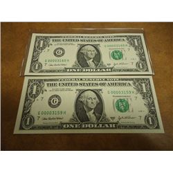2-2003-A $1 FRN'S LOW CONSECUTIVE SERIAL 'S UNC SERIAL NUMBERS ARE:G00003159H-G00003160H