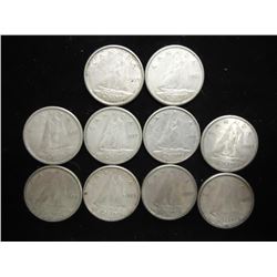10 ASSORTED 1950'S CANADA SILVER 10 CENTS