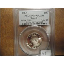 1981-S TYPE I WASHINGTON QUARTER PCGS PR69 DCAM