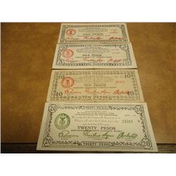 2,5,10 & 20 PESO WWII PHILIPINNES GUERRILLA MONEY