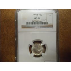1946-S SILVER ROOSEVELT DIME NGC MS66