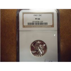 1963 WASHINGTON SILVER QUARTER NGC PF66