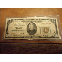 1929 $20 NATIONAL CURRENCY MINNEAPOLIS BROWN SEAL