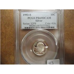1993-S SILVER ROOSEVELT DIME PCGS PR69 DCAM
