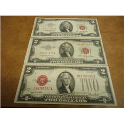 1929-G,53 & 1963 $2 US NOTES RED SEALS