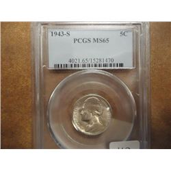 1943-S 35% SILVER JEFFERSON WAR NICKEL PCGS MS65