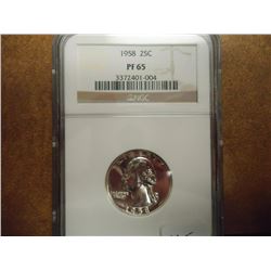 1958 WASHINGTON SILVER QUARTER NGC PF65