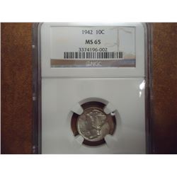 1942 MERCURY DIME NGC MS65