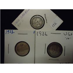 1913,32 & 1936 CANADA SILVER 10 CENTS