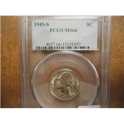 1945-S 35% SILVER JEFFERSON WAR NICKEL PCGS MS66