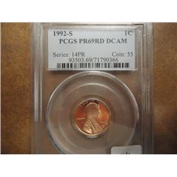 1992-S LINCOLN CENT PCGS PR69RD DCAM