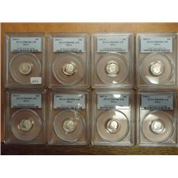 2000-S - 2008-S SILVER ROOSEVELT DIMES PCGS PR69 DCAM, MISSING 2006-S, 8 COINS TOTAL