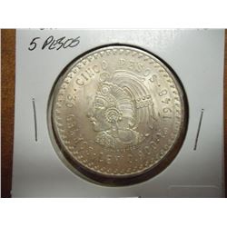 1948 MEXICO SILVER 5 PESOS .8680 OZ. ASW