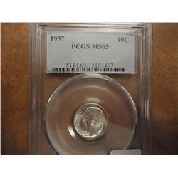 1957 SILVER ROOSEVELT DIME PCGS MS65