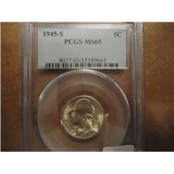 1945-S 35% SILVER JEFFERSON WAR NICKEL PCGS MS65