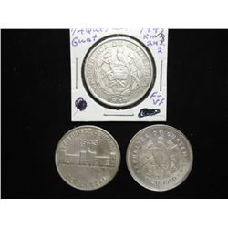 GUATEMALA 1949 1/4 QUETZAL, 1943&1950 25 CENTAVOS ALL SILVER