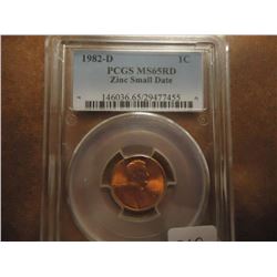 1982-D ZINC SMALL DATE LINCOLN CENT PCGS MS65RD