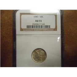 1941 MERCURY DIME NGC AU55