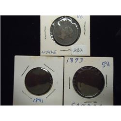1886,1891 & 1893 CANADA US LARGE CENTS