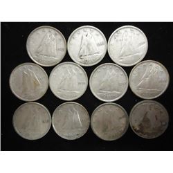11 ASSORTED 1940'S CANADA SILVER 10 CENTS