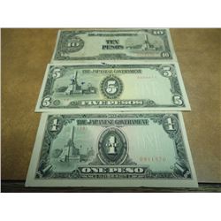 1,5 & 10 PESOS WWII JAPANESE/PHILIPINNES INVASION CURRENCY