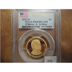 2012-S ARTHUR DOLLAR PCGS PR69 DCAM 1ST STRIKE