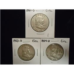 1951-S,53-D & 54-D FRANKLIN HALF DOLLARS
