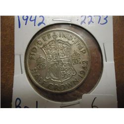 1942 GREAT BRITAIN SILVER HALF CROWN .2273 OZ. ASW