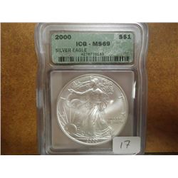 2000 AMERICAN SILVER EAGLE ICG MS69