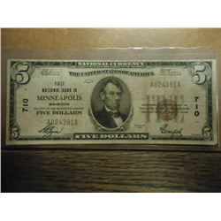 1929 $5 NATIONAL CURRENCY MINNEAPOLIS BROWN SEAL