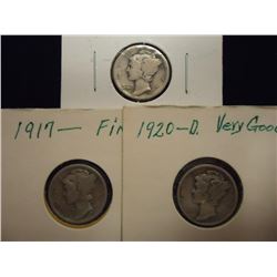 1916-S, 17 & 20-D MERCURY DIMES