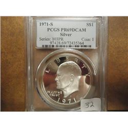 1971-S IKE SILVER DOLLAR PCGS PR69 DCAM