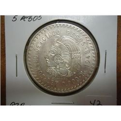 1948 MEXICO SILVER 5 PESOS .8680 OZ. ASW UNC