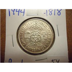 1944 GREAT BRITAIN SILVER 2 SHILLINGS .1818 OZ.ASW