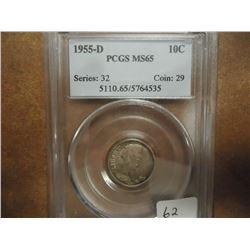 1955-D SILVER ROOSEVELT DIME PCGS MS65 TONED