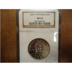 1989-D CONGRESS HALF DOLLAR NGC MS69